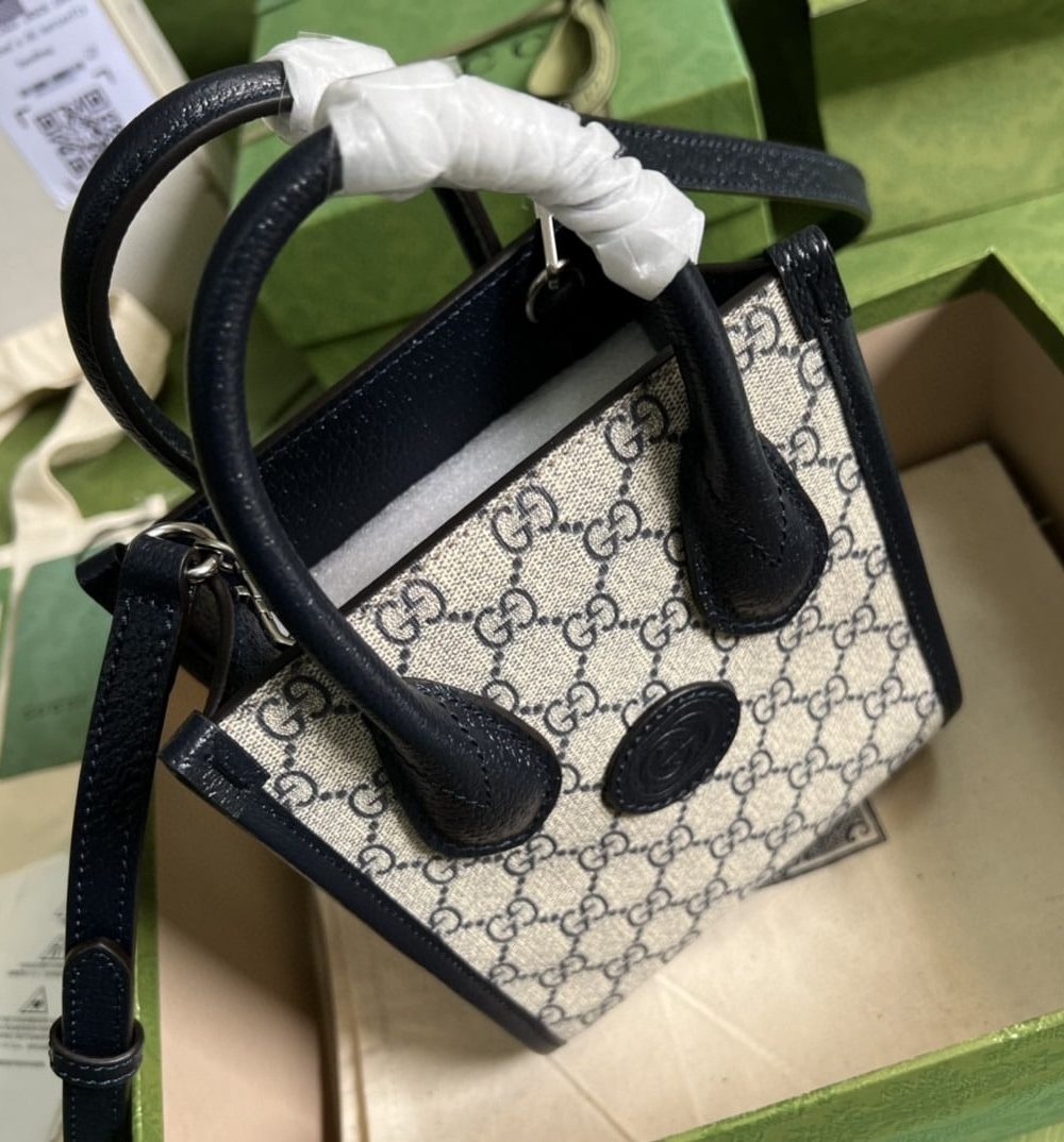 1:1 Replica Gucci Mini Tote Bag With Interlocking G Beige And Blue GG Supreme Canvas For Women 7.8in/20cm 671623 K9GSN 4075