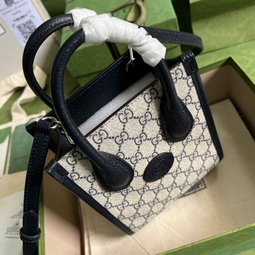 1:1 Replica Gucci Mini Tote Bag With Interlocking G Beige And Blue GG Supreme Canvas For Women 7.8in/20cm 671623 K9GSN 4075 - Image 3