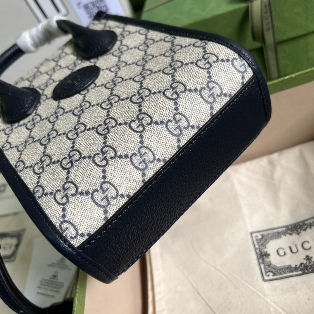 1:1 Replica Gucci Mini Tote Bag With Interlocking G Beige And Blue GG Supreme Canvas For Women 7.8in/20cm 671623 K9GSN 4075 - Image 7