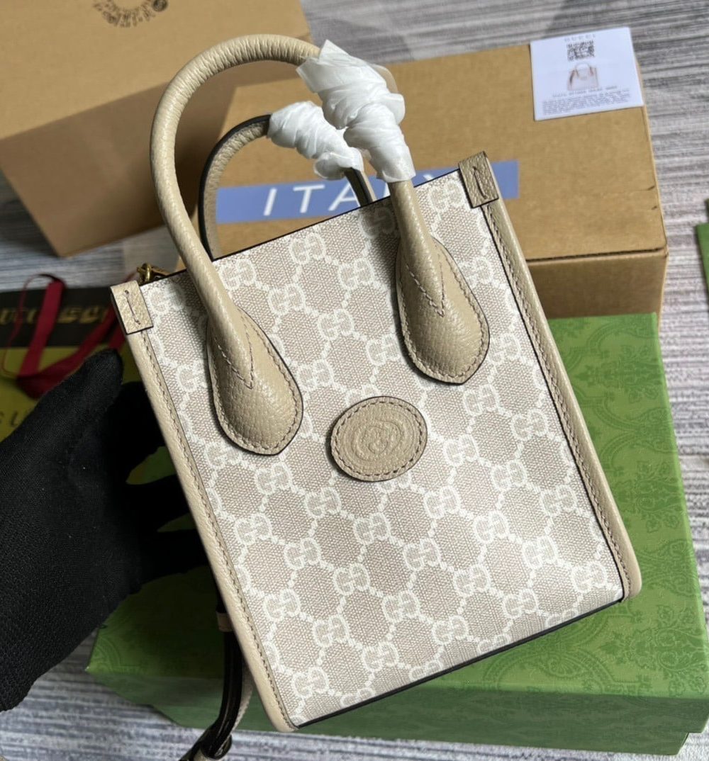 1:1 Replica Gucci Mini Tote Bag With Interlocking G Beige For Women, Women's Bags 7.8in/20cm GG ‎671623 UULBT 9683