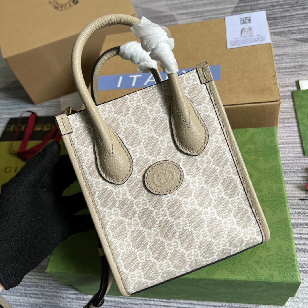 1:1 Replica Gucci Mini Tote Bag With Interlocking G Beige For Women, Women's Bags 7.8in/20cm GG 671623 UULBT 9683 - Image 4