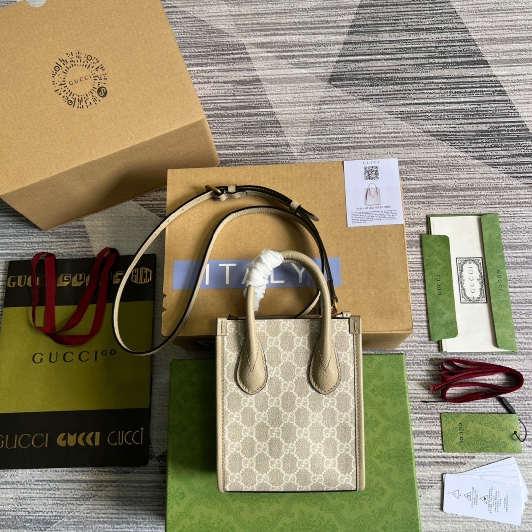 1:1 Replica Gucci Mini Tote Bag With Interlocking G Beige For Women, Women's Bags 7.8in/20cm GG 671623 UULBT 9683 - Image 8