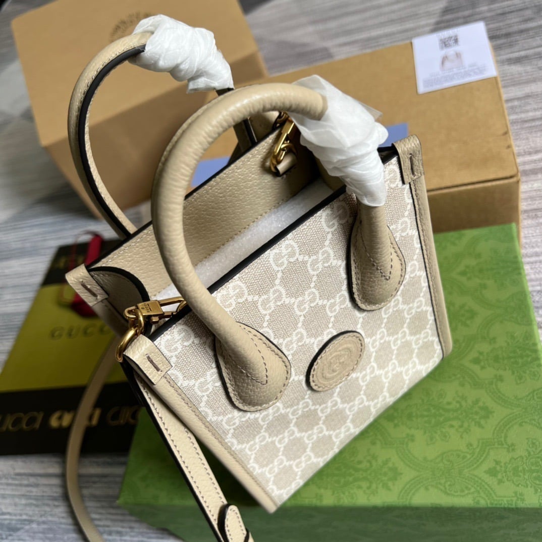 1:1 Replica Gucci Mini Tote Bag With Interlocking G Beige For Women, Women's Bags 7.8in/20cm GG 671623 UULBT 9683 - Image 5