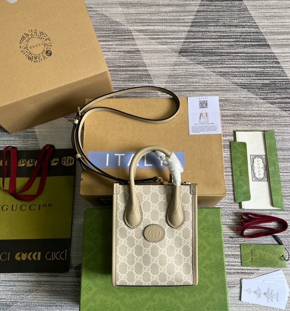 1:1 Replica Gucci Mini Tote Bag With Interlocking G Beige For Women, Women's Bags 7.8in/20cm GG 671623 UULBT 9683