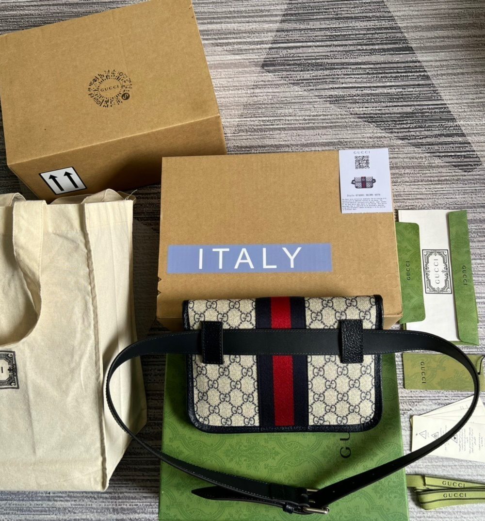 1:1 Replica Gucci Ophidia Belt Bag Beige And Blue GG Supreme Canvas For Men  8.7in/22cm GG 674081 96IWN 4076