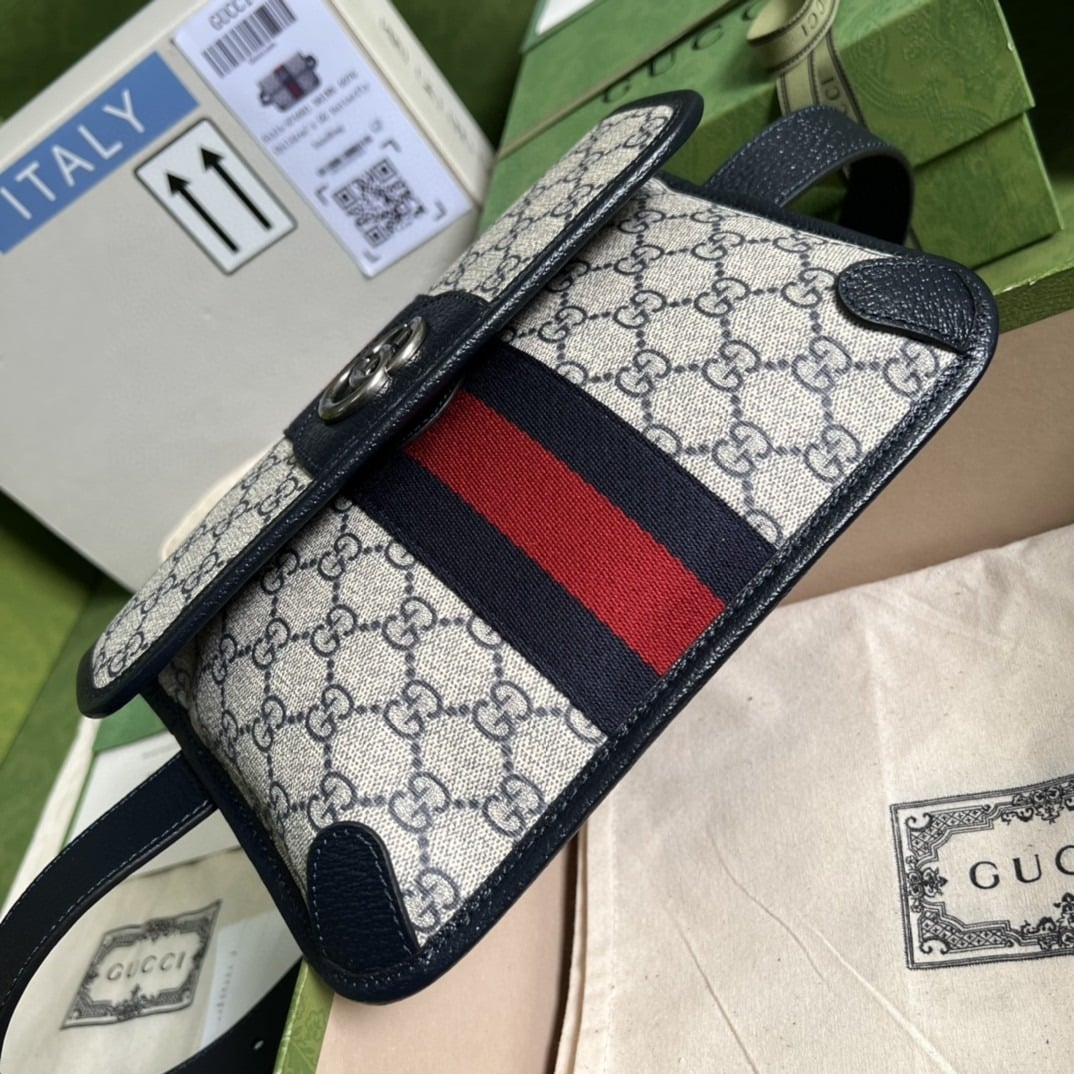 1:1 Replica Gucci Ophidia Belt Bag Beige And Blue GG Supreme Canvas For Men 9in/22cm GG 674081 96IWN 4076 - Image 5