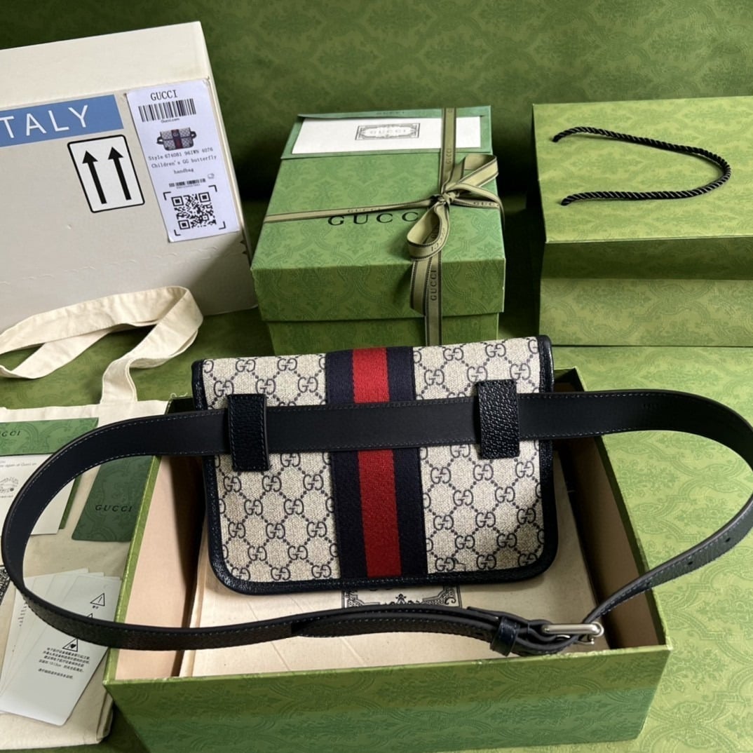 1:1 Replica Gucci Ophidia Belt Bag Beige And Blue GG Supreme Canvas For Men 9in/22cm GG 674081 96IWN 4076 - Image 6