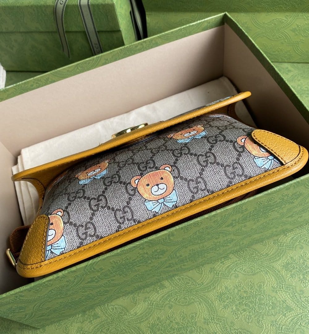 1:1 Replica Gucci Ophidia Belt Bag Beige And Orange GG Supreme Canvas For Women  8.7in/22cm GG  ‎