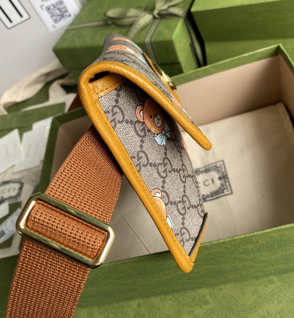 1:1 Replica Gucci Ophidia Belt Bag Beige And Orange GG Supreme Canvas For Women  8.7in/22cm GG  ‎