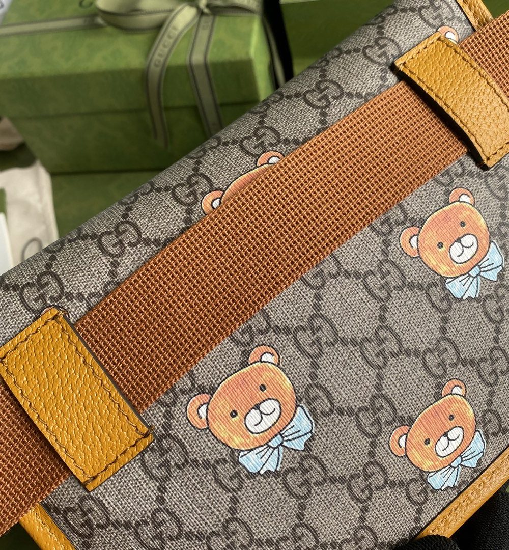 1:1 Replica Gucci Ophidia Belt Bag Beige And Orange GG Supreme Canvas For Women  8.7in/22cm GG  ‎