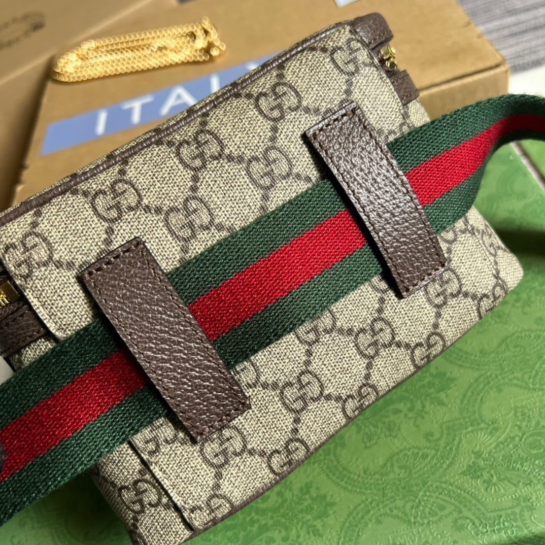 1:1 Replica Gucci Ophidia Belt Bag With Web Beige/Ebony Soft GG Supreme Canvas For Men 7.1in/18cm GG 699765 96IWG 8745 - Image 7