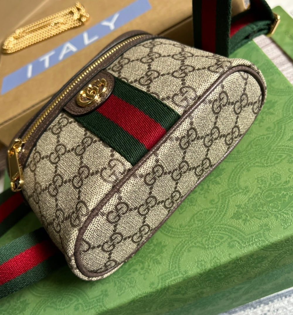 1:1 Replica Gucci Ophidia Belt Bag With Web Beige/Ebony Soft GG Supreme Canvas  For Men 7.1in/18cm GG 699765 96IWG 8745