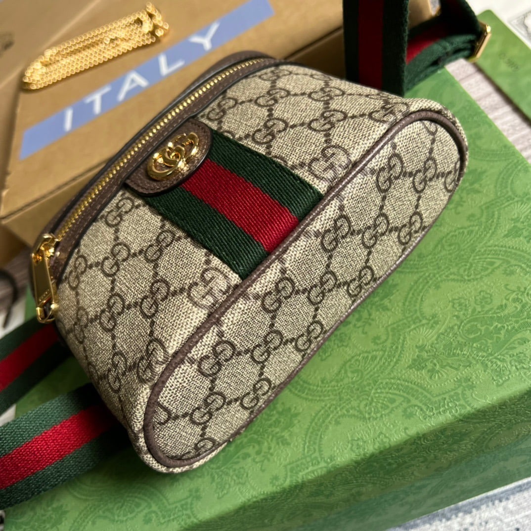 1:1 Replica Gucci Ophidia Belt Bag With Web Beige/Ebony Soft GG Supreme Canvas For Men 7.1in/18cm GG 699765 96IWG 8745 - Image 4
