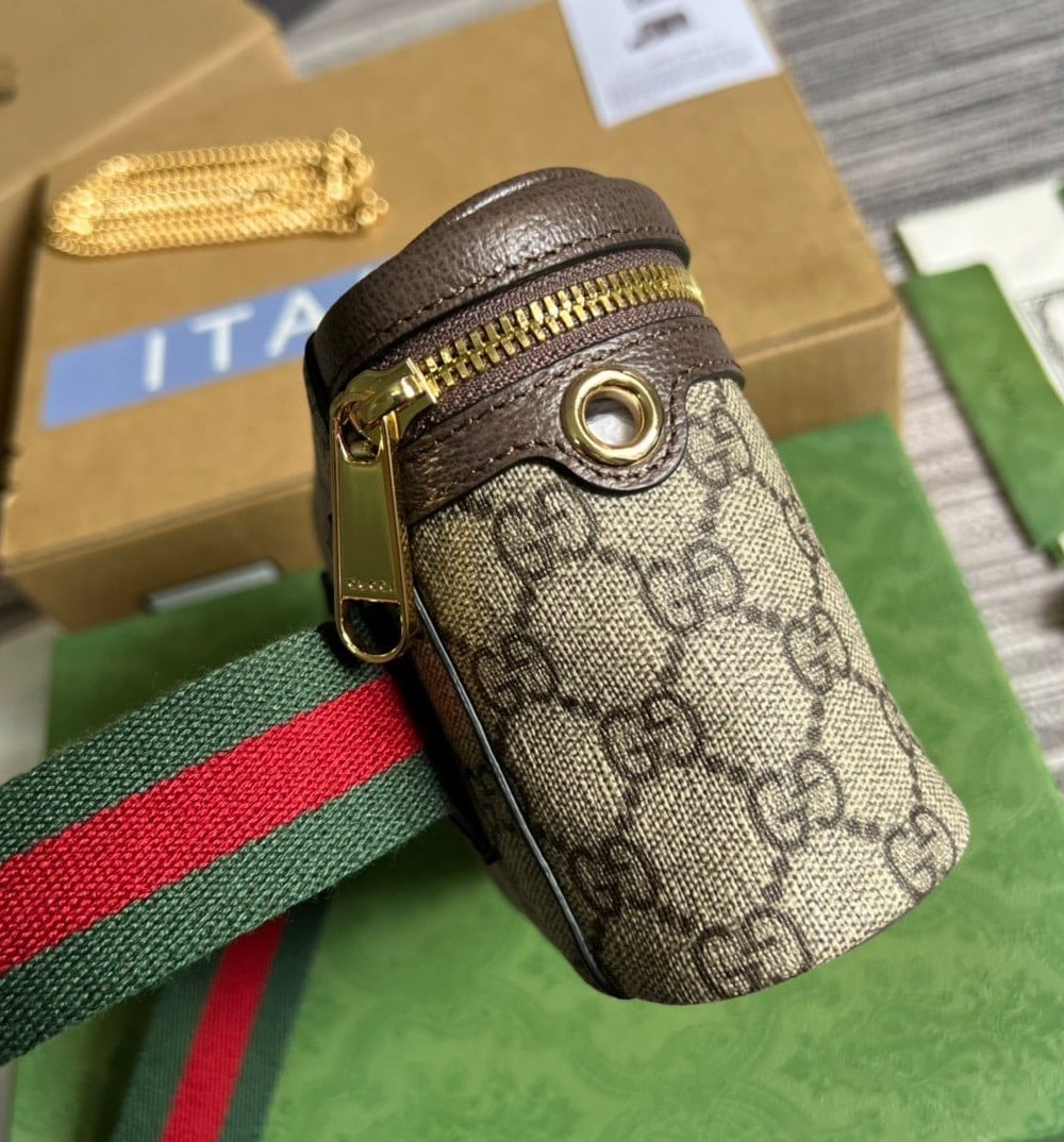 1:1 Replica Gucci Ophidia Belt Bag With Web Beige/Ebony Soft GG Supreme Canvas  For Men 7.1in/18cm GG 699765 96IWG 8745