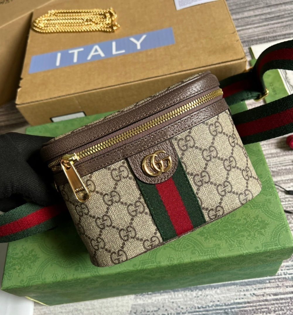 1:1 Replica Gucci Ophidia Belt Bag With Web Beige/Ebony Soft GG Supreme Canvas For Men 7.1in/18cm GG 699765 96IWG 8745