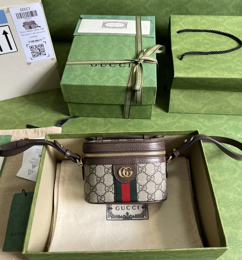 1:1 Replica Gucci Ophidia Cosmetic Case Brown For Women 15.5cm / 6.1in