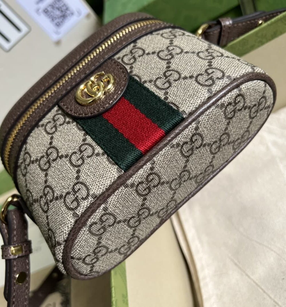 1:1 Replica Gucci Ophidia Cosmetic Case Brown For Women 15.5cm / 6.1in