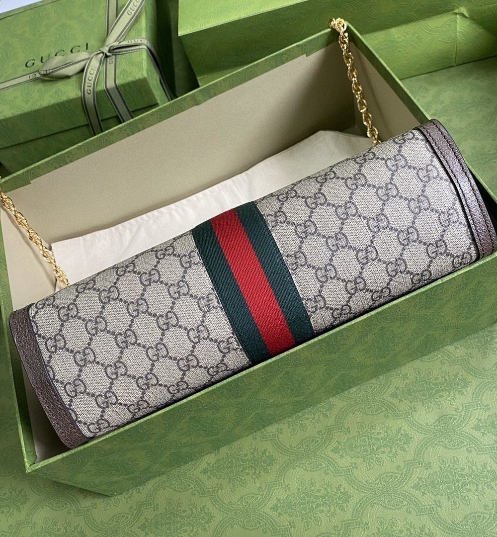 1:1 Replica Gucci Ophidia GG Medium Shoulder Bag Beige/Ebony GG Supreme Canvas Green And Red Web For Women 13in/32.5cm GG 503876 K05NG 8745