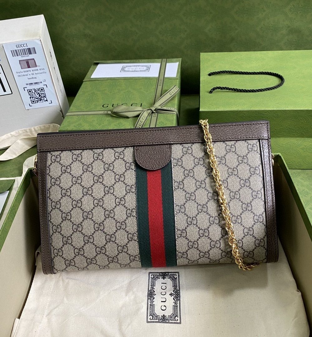 1:1 Replica Gucci Ophidia GG Medium Shoulder Bag Beige/Ebony GG Supreme Canvas Green And Red Web For Women 13in/32.5cm GG 503876 K05NG 8745