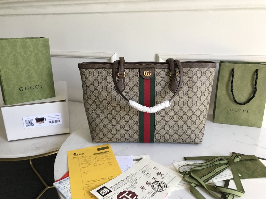 1:1 Replica Gucci Ophidia GG Medium Tote Bag Beige/Ebony GG Supreme Canvas And Brown For Women 15in/38cm 631685 96IWB 8745