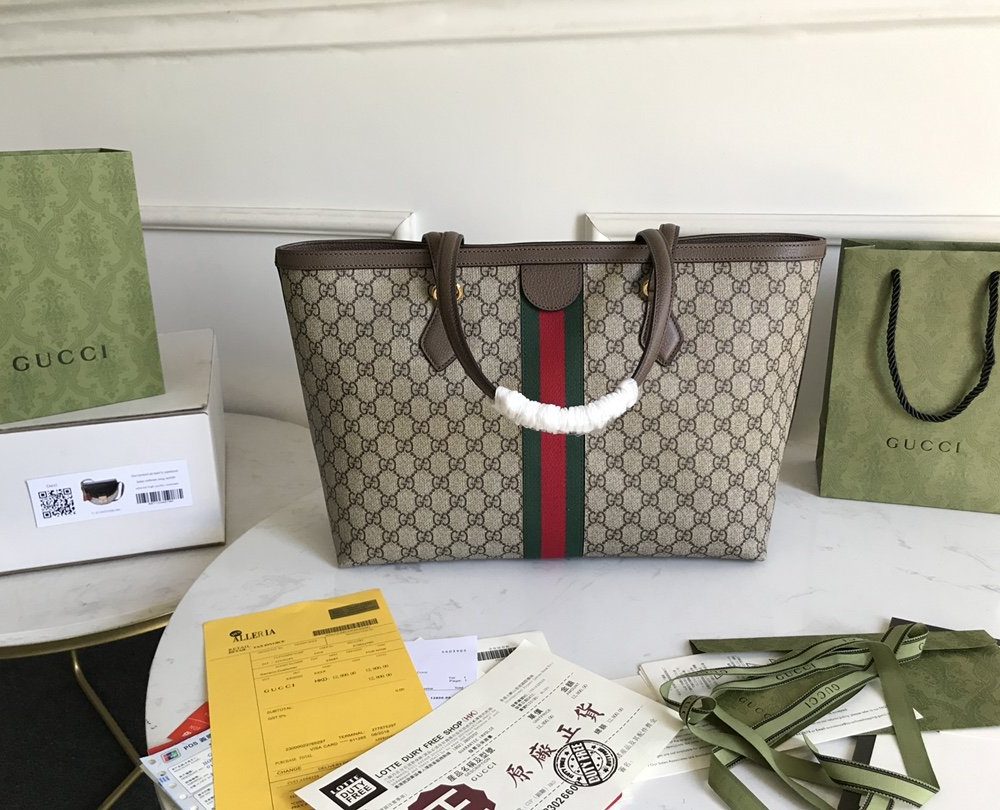 1:1 Replica Gucci Ophidia GG Medium Tote Bag Beige/Ebony GG Supreme Canvas And Brown For Women 15in/38cm 631685 96IWB 8745