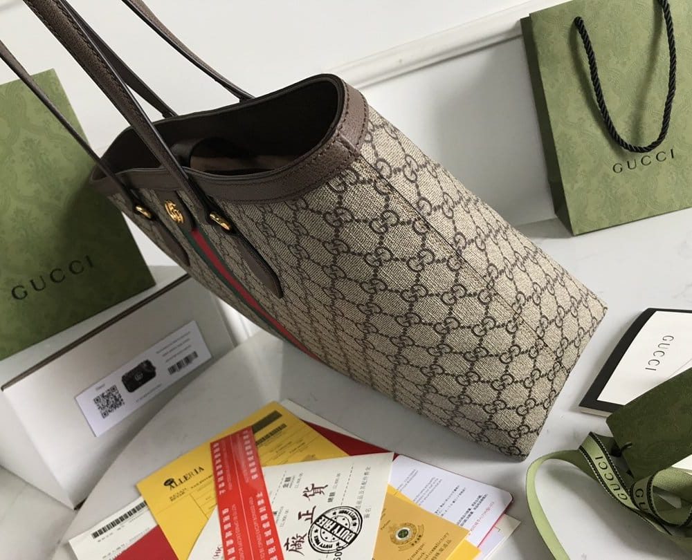 1:1 Replica Gucci Ophidia GG Medium Tote Bag Beige/Ebony GG Supreme Canvas And Brown For Women 15in/38cm 631685 96IWB 8745