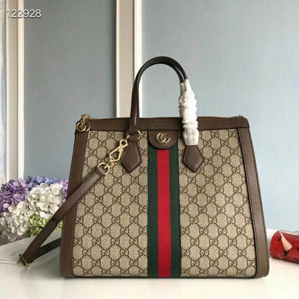 1:1 Replica Gucci Ophidia GG Medium Tote Bag Beige/Ebony GG Supreme Canvas With Brown For Women 13in/33cm GG 524537 K05NB 8745 - Image 7