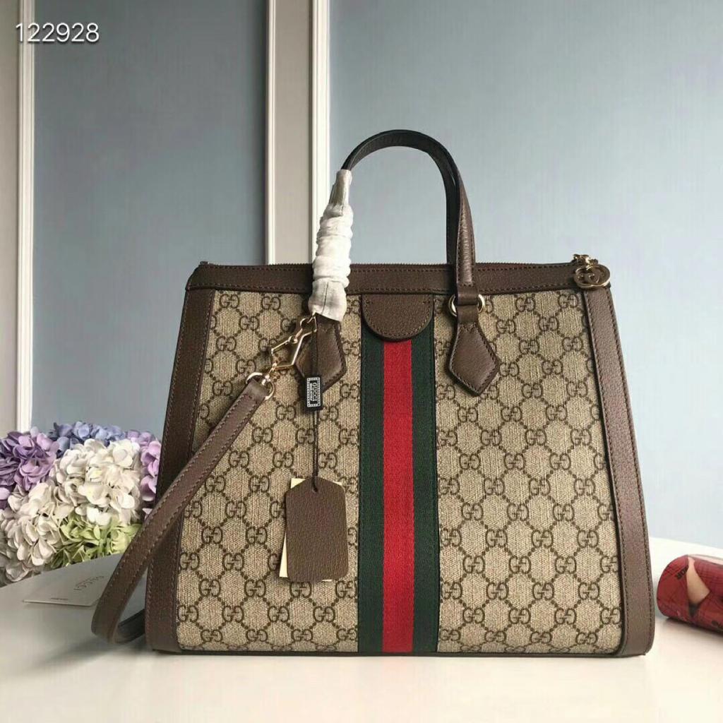 1:1 Replica Gucci Ophidia GG Medium Tote Bag Beige/Ebony GG Supreme Canvas With Brown For Women 13in/33cm GG 524537 K05NB 8745 - Image 2