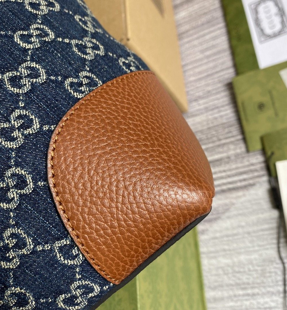 1:1 Replica Gucci Ophidia GG Medium Tote Dark Blue And Ivory Eco Washed Organic GG Jacquard Denim For Women 15in/38cm GG 631685 2KQGG 8375