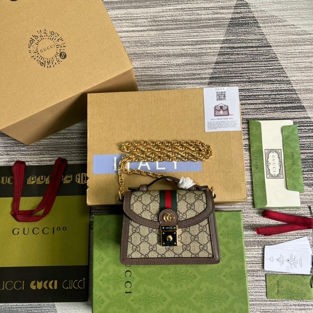 1:1 Replica Gucci Ophidia GG Mini Shoulder Bag Beige For Women, Women's Bags 6.9in/18cm GG 696180 96IWG 8745