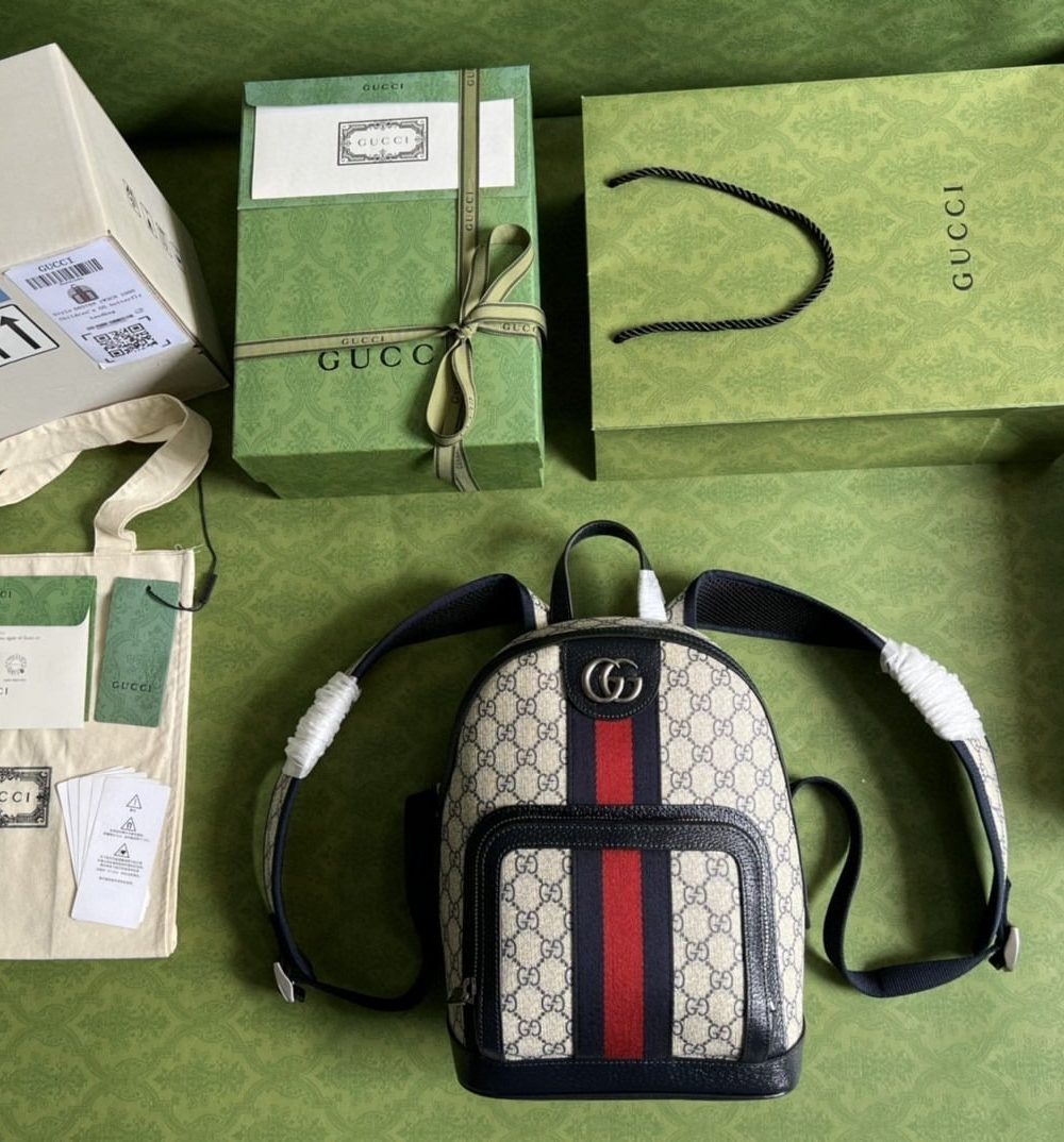1:1 Replica Gucci Ophidia GG Small Backpack Beige And Blue GG Supreme Canvas For Women 11.5in/29cm Beige