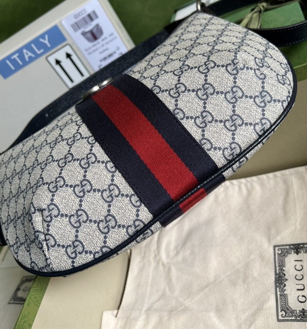 1:1 Replica Gucci Ophidia GG Small Shoulder Bag Beige And Blue GG Supreme Canvas For Women 12in/30cm 598125 2ZGMN 4076