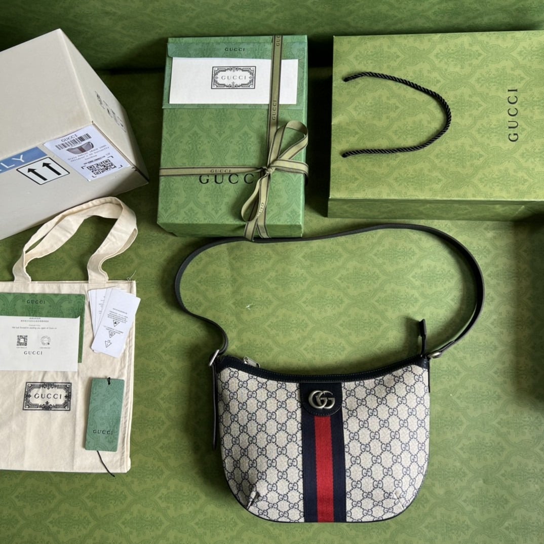 1:1 Replica Gucci Ophidia GG Small Shoulder Bag Beige And Blue GG Supreme Canvas For Women 12in/30cm 598125 2ZGMN 4076 - Image 8