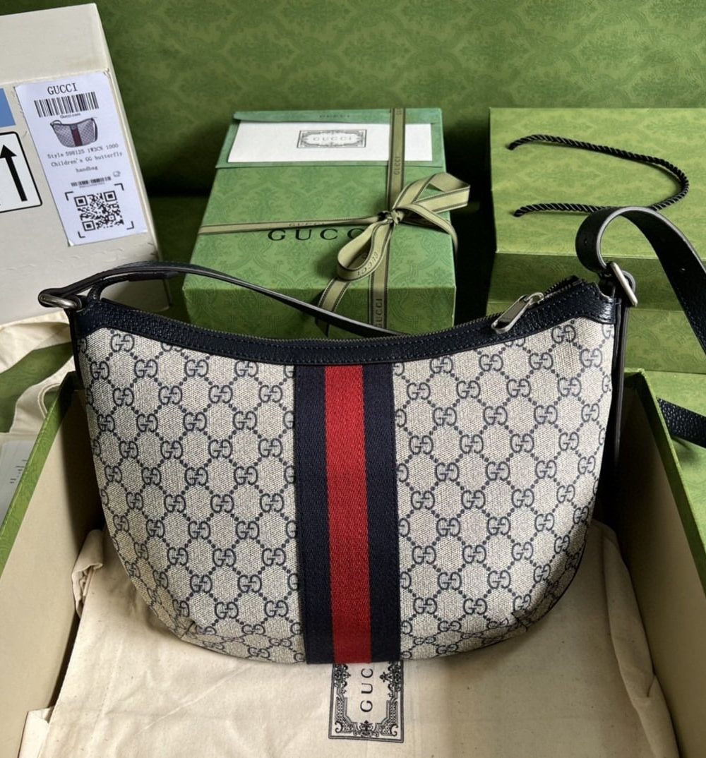 1:1 Replica Gucci Ophidia GG Small Shoulder Bag Beige And Blue GG Supreme Canvas For Women 12in/30cm 598125 2ZGMN 4076