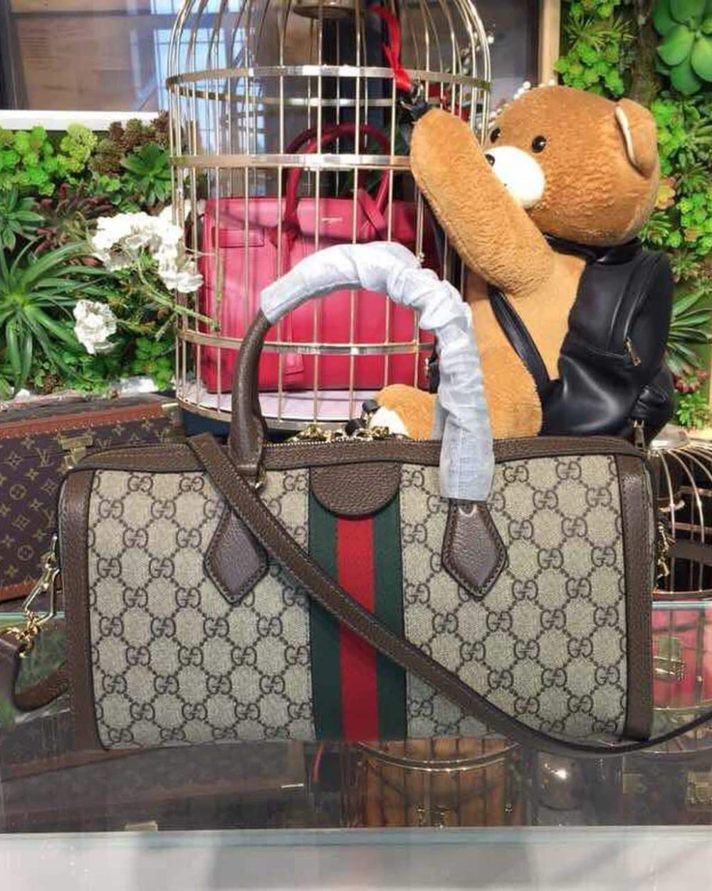 1:1 Replica Gucci Ophidia GG Supreme Medium Top Handle Bag Beige For Women 12.6in/32cm GG 524532