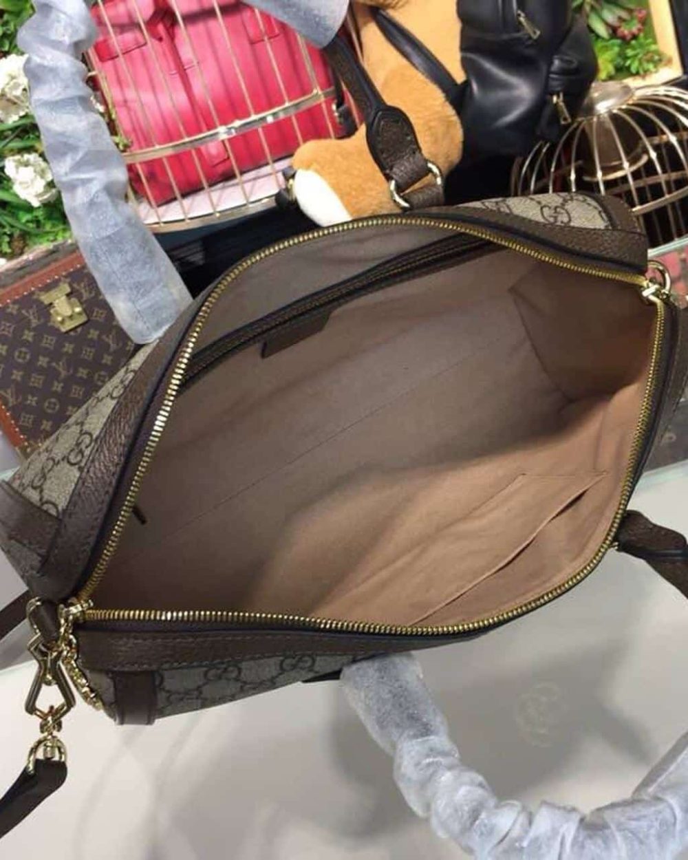 1:1 Replica Gucci Ophidia GG Supreme Medium Top Handle Bag Beige For Women 12.6in/32cm GG 524532