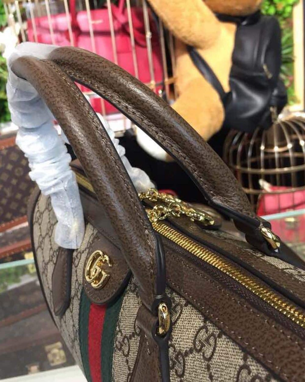 1:1 Replica Gucci Ophidia GG Supreme Medium Top Handle Bag Beige For Women 12.6in/32cm GG 524532