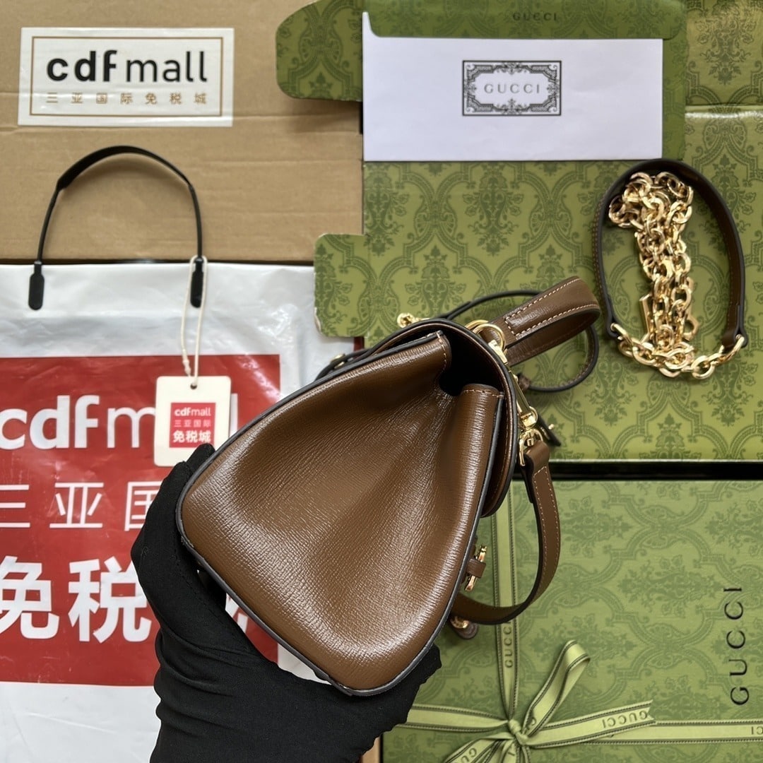 1:1 Replica Gucci Ophidia Gucci Horsebit 1955 Mini Bag Light Brown And Beige For Women, Women's Bags 8.6in/22cm GG 703848 9AAAJ 8563 - Image 5