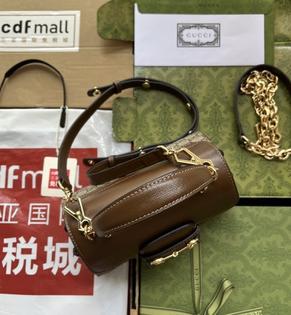 1:1 Replica Gucci Ophidia Gucci Horsebit 1955 Mini Bag Light Brown And Beige For Women, Women's Bags 8.6in/22cm GG 703848 9AAAJ 8563