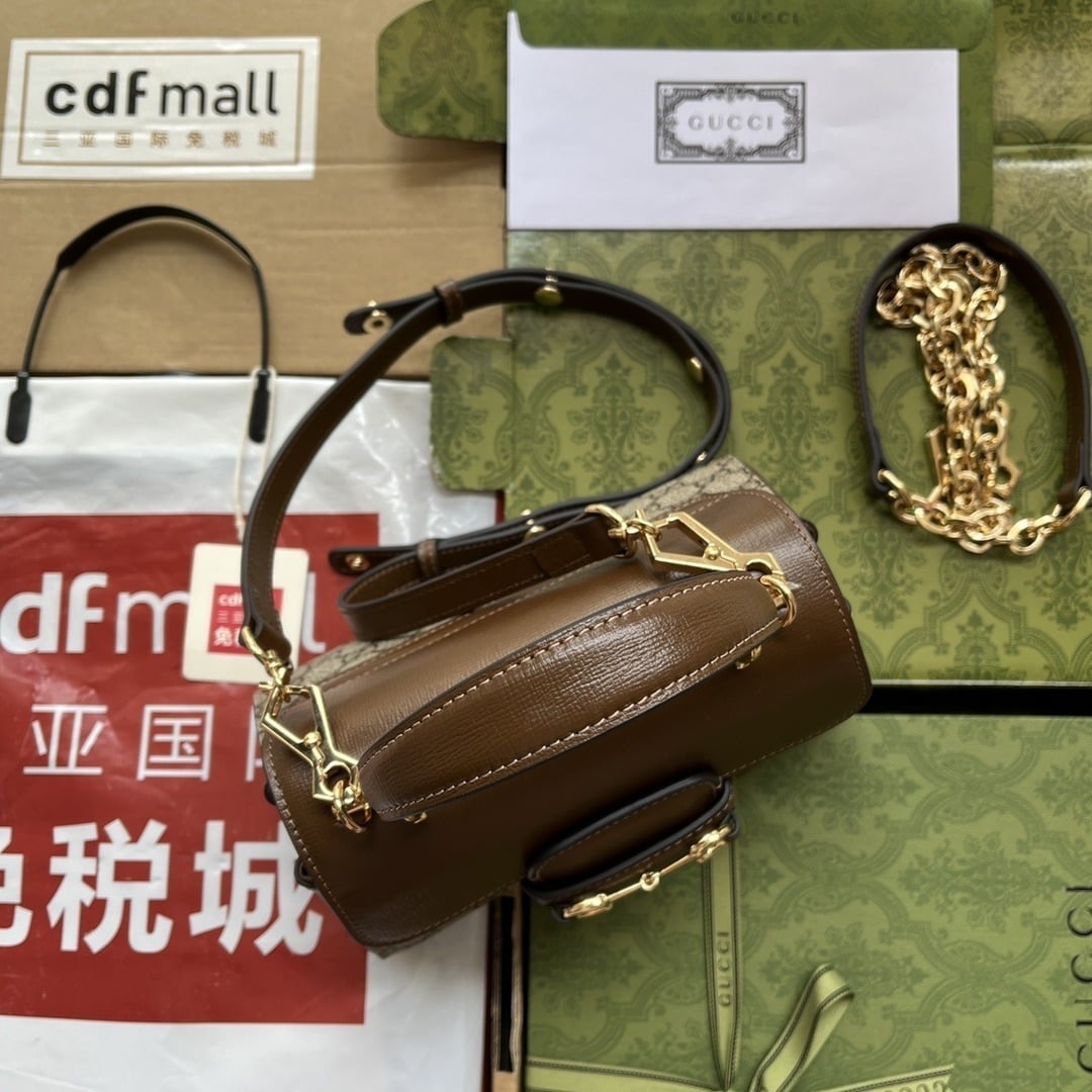 1:1 Replica Gucci Ophidia Gucci Horsebit 1955 Mini Bag Light Brown And Beige For Women, Women's Bags 8.6in/22cm GG 703848 9AAAJ 8563 - Image 7