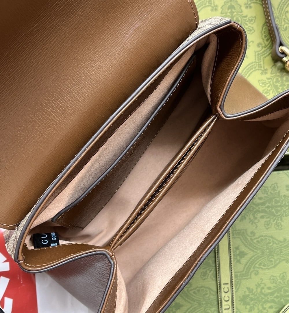 1:1 Replica Gucci Ophidia Gucci Horsebit 1955 Mini Bag Light Brown And Beige For Women, Women's Bags 8.6in/22cm GG 703848 9AAAJ 8563