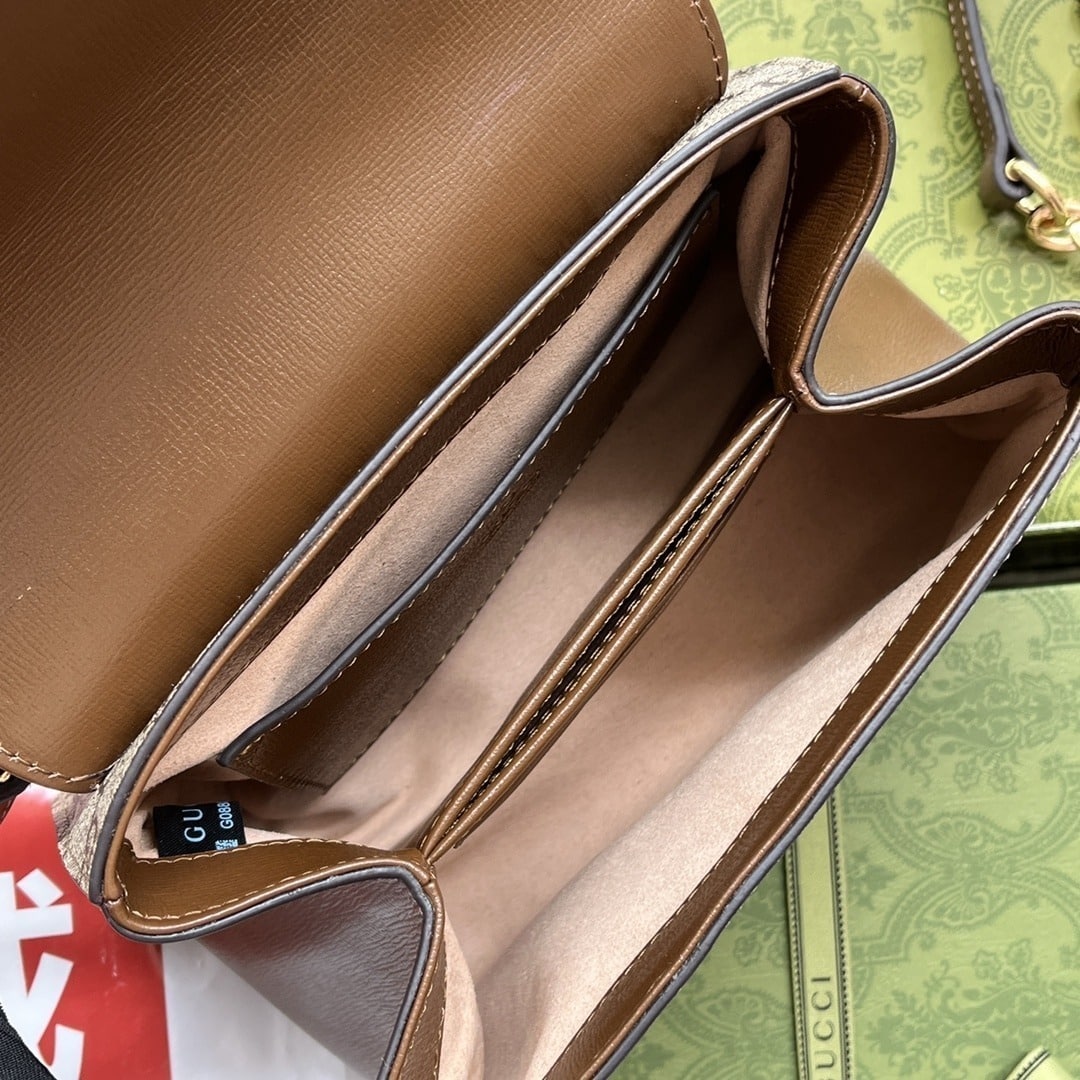 1:1 Replica Gucci Ophidia Gucci Horsebit 1955 Mini Bag Light Brown And Beige For Women, Women's Bags 8.6in/22cm GG 703848 9AAAJ 8563 - Image 4