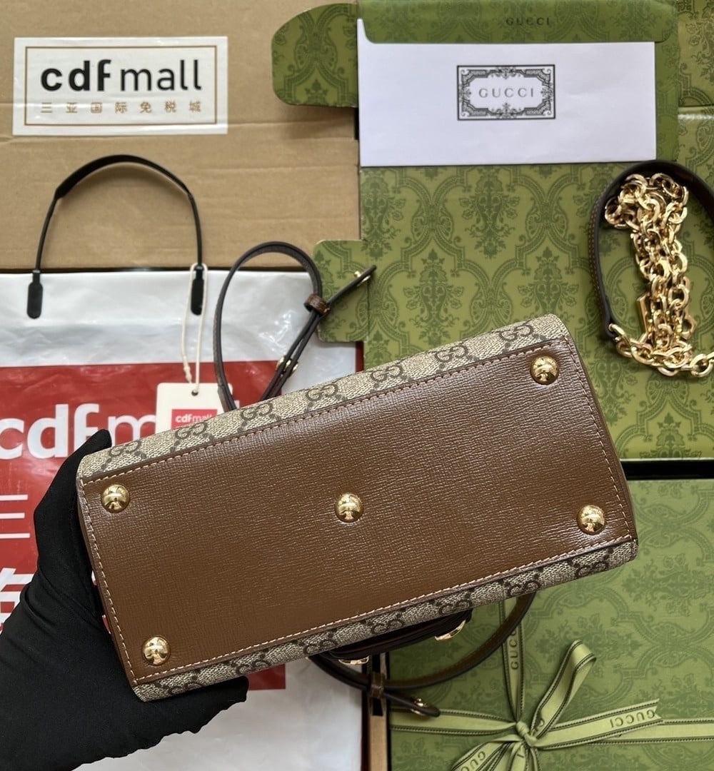 1:1 Replica Gucci Ophidia Gucci Horsebit 1955 Mini Bag Light Brown And Beige For Women, Women's Bags 8.6in/22cm GG 703848 9AAAJ 8563