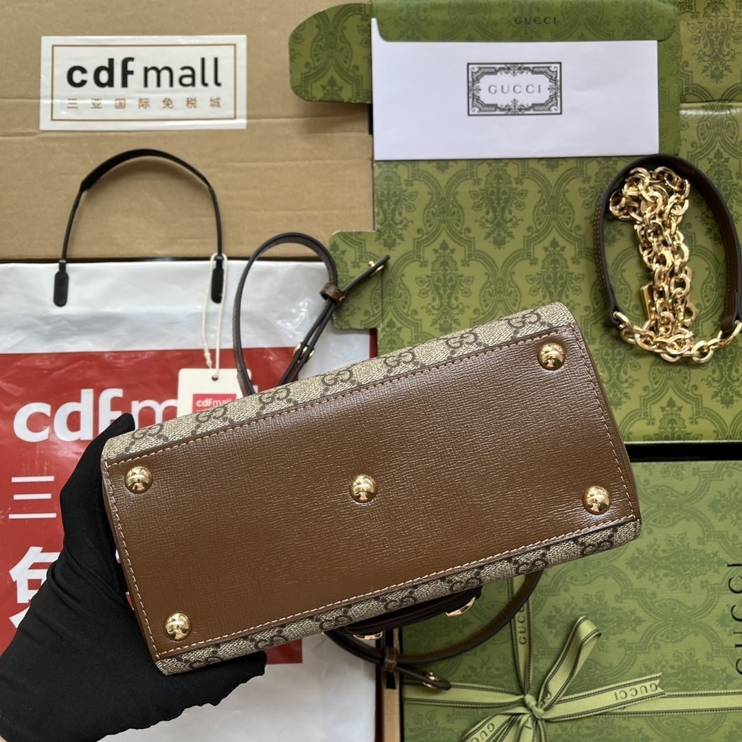 1:1 Replica Gucci Ophidia Gucci Horsebit 1955 Mini Bag Light Brown And Beige For Women, Women's Bags 8.6in/22cm GG 703848 9AAAJ 8563 - Image 3