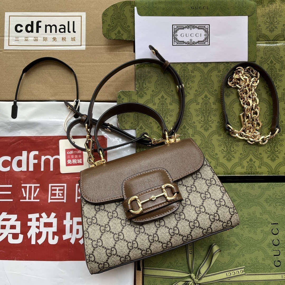 1:1 Replica Gucci Ophidia Gucci Horsebit 1955 Mini Bag Light Brown And Beige For Women, Women's Bags 8.6in/22cm GG 703848 9AAAJ 8563