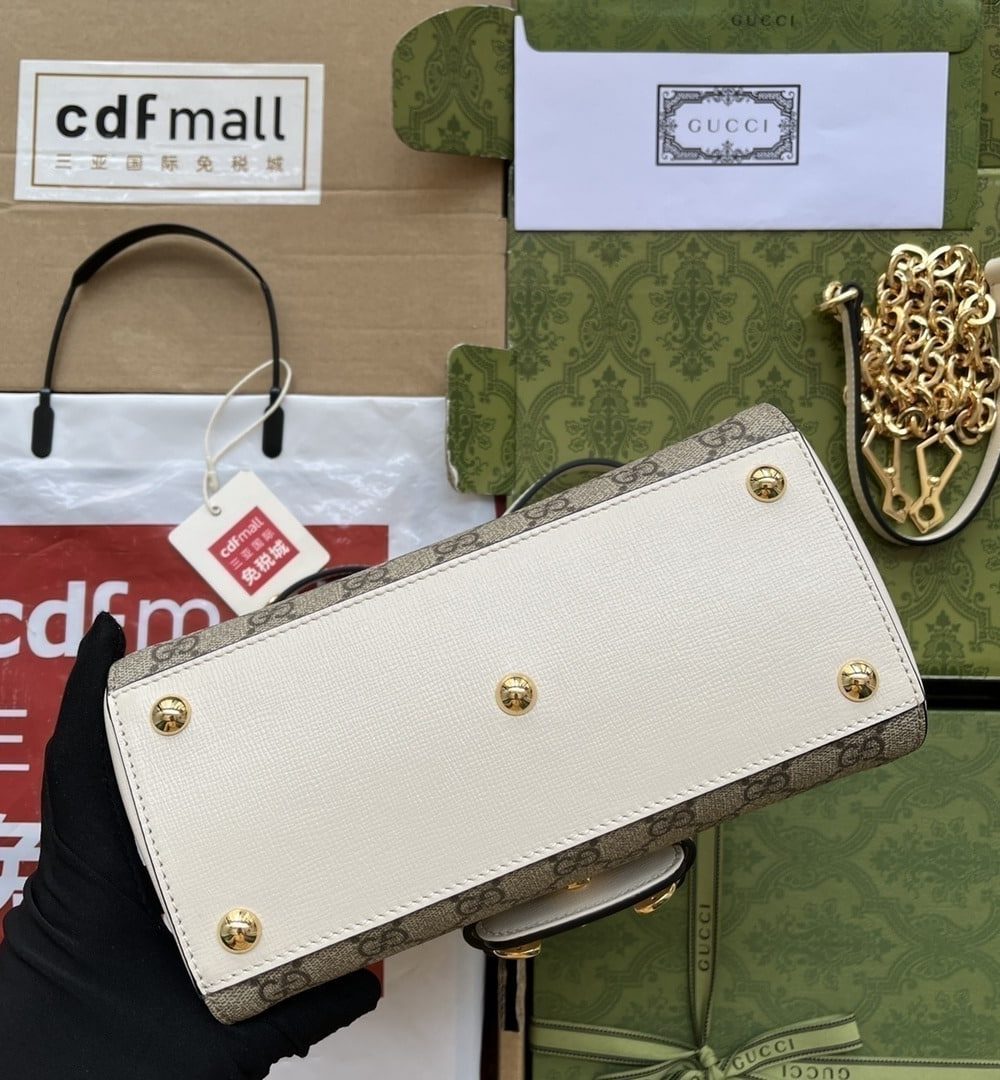 1:1 Replica Gucci Ophidia Gucci Horsebit 1955 Mini Bag White And Beige For Women, Women's Bags 8.6in/22cm GG