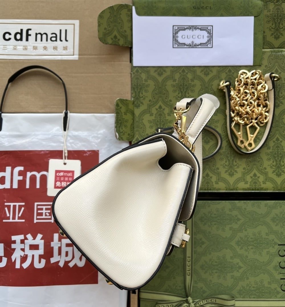 1:1 Replica Gucci Ophidia Gucci Horsebit 1955 Mini Bag White And Beige For Women, Women's Bags 8.6in/22cm GG