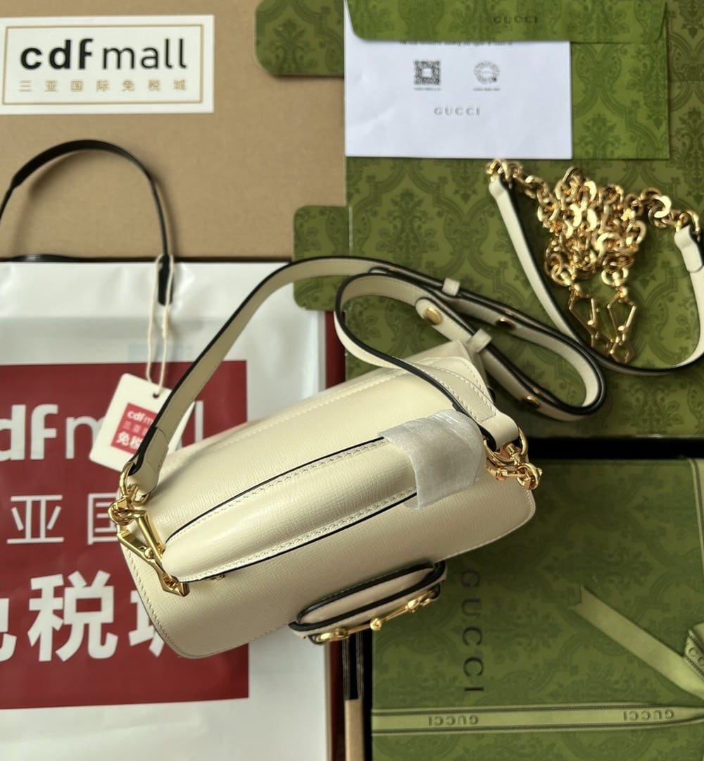 1:1 Replica Gucci Ophidia Gucci Horsebit 1955 Mini Bag White For Women, Women's Bags 8.6in/22cm GG