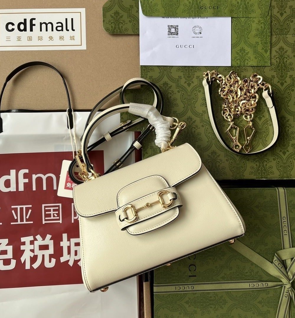 1:1 Replica Gucci Ophidia Gucci Horsebit 1955 Mini Bag White For Women, Women's Bags 8.6in/22cm GG