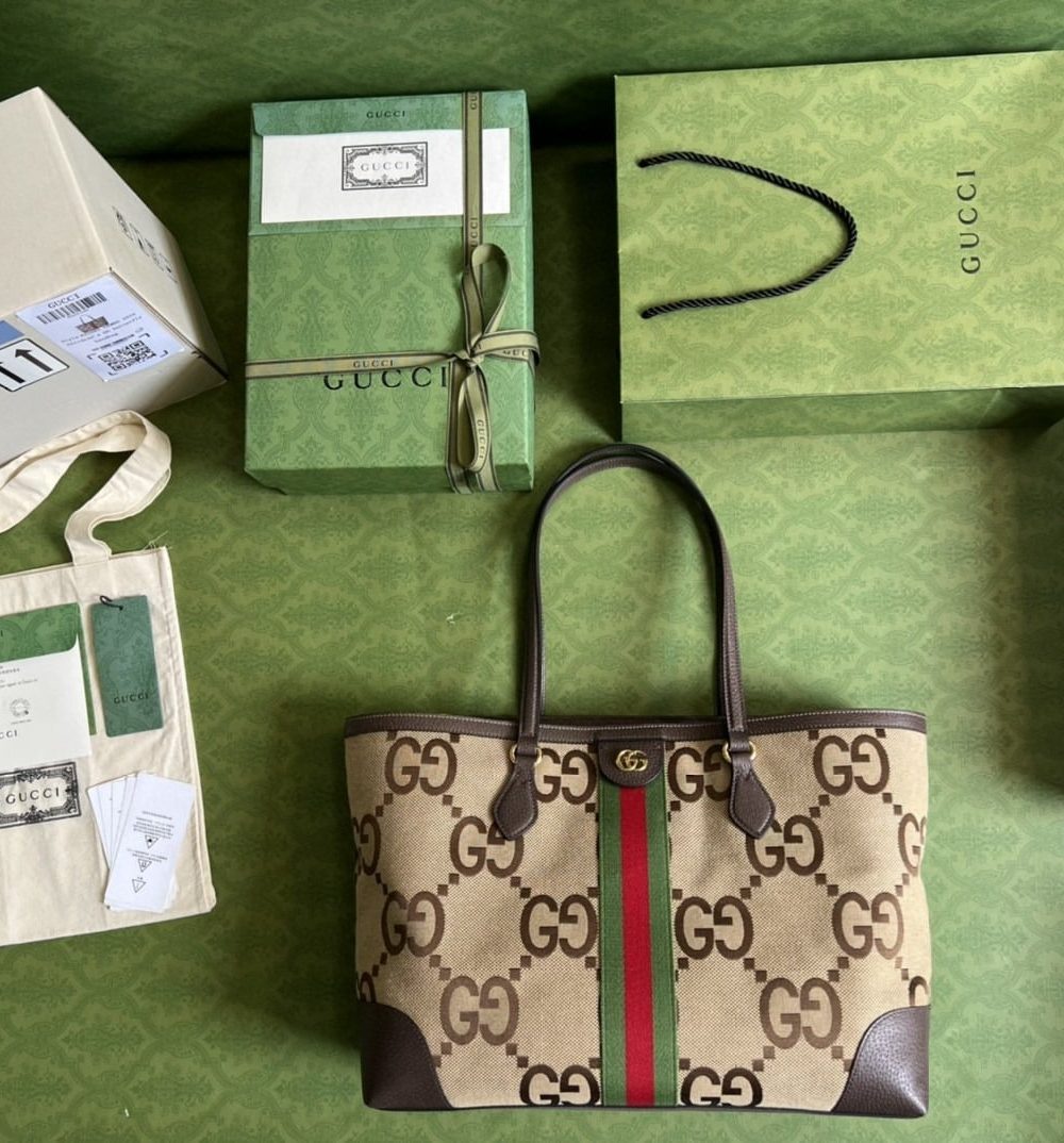 1:1 Replica Gucci Ophidia Jumbo GG Medium Tote Camel And Ebony Jumbo Canvas For Women 15in/38cm 631685 UKMDG 2570